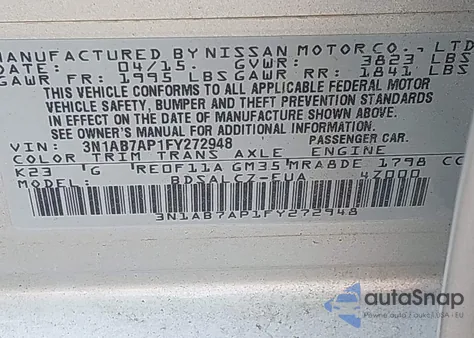 2015 Nissan Sentra S from USA, damaged, VIN 3N1AB7AP1FY272948